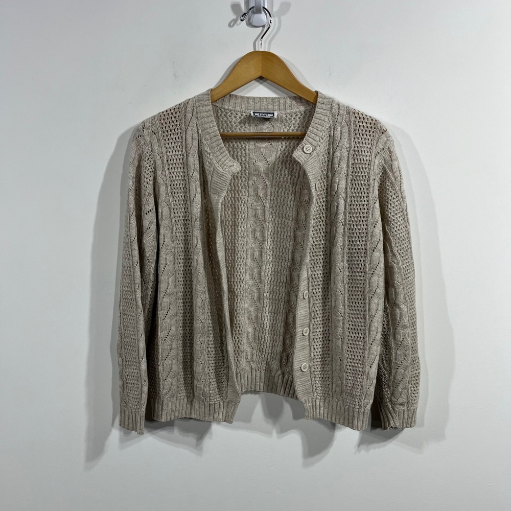 Vintage Kenneth Too Old Money Cable Knit Pointelle Cardigan Sweater Womens Large